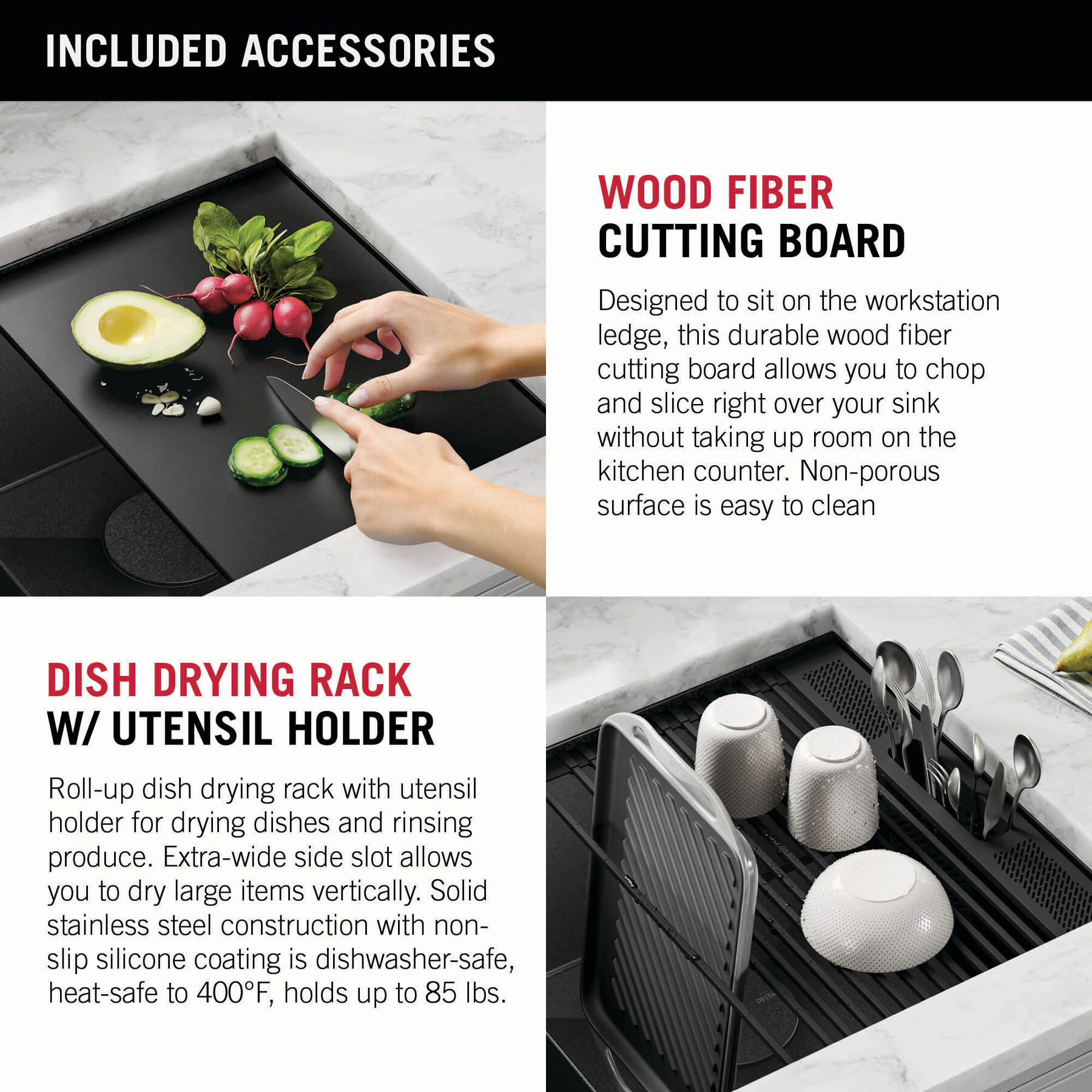 33” Undermount 16 Gauge Workstation Kitchen Sink Double Bowl with WorkFlow™ Ledge and Accessories, image 1